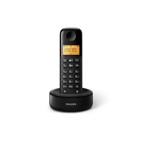 Philips D1601B - Teléfono Fijo Inalámbrico, Pantalla 4,1 cm, Retroalimentación, Identificador de Llamadas, Ecualizador Paramétrico, Plug & Play, Eco+ - Negro (Compatible: ES, IT, FR)