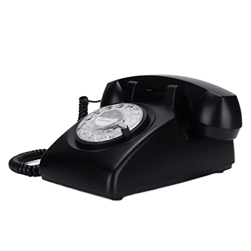 Retro Rotary - Teléfono fijo antiguo, esfera clásica de los años 60, teléfono fijo con cable, negro (negro)