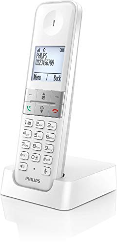 Philips D4701B/34 - Teléfono Fijo Inalámbrico, 16h de Conversación, Retroiluminación, HQ-Sound, Manos Libres, Identificador de Llamadas, Agenda 50 Nombres y número - Blanco (Compatible: ES, IT, FR)