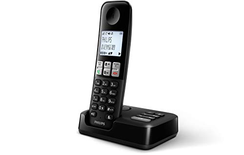 Philips D2551B / 01- Teléfono inalámbrico DECT con 1 Auricular con contestador automático, 50 Nombres/números e identificador de Llamadas - Negro