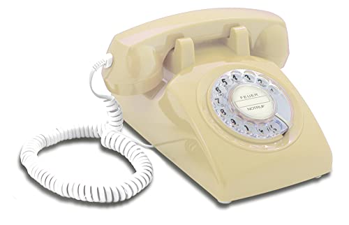 Teléfono Fijo Retro Vintage con Disco rotativo y Timbre metálico Creado por Opis Technology en Alemania - El Opis 60s Cable al Estilo de los Antiguos aparatos de los años Sesenta (Crema)