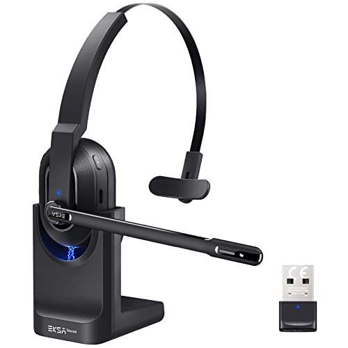 EKSA H5 Auriculares Bluetooth con Micrófono y USB Dongle 45 Tiempo de Reproducción Auriculares Inalambricos PC, Cascos con AI Micrófono Cancelación Comerciales para Oficina/Hogar