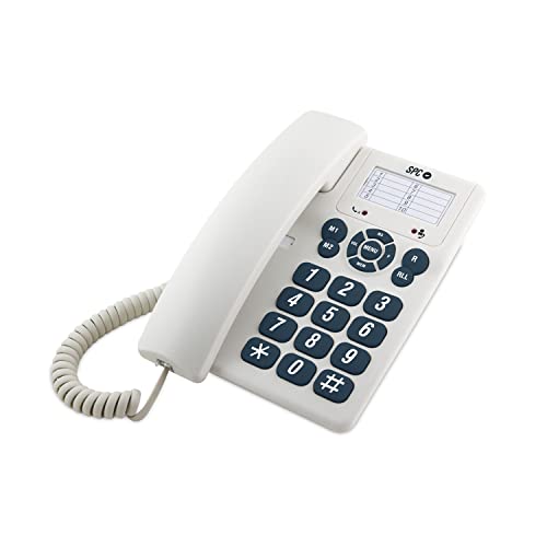 SPC Original – Teléfono Fijo sobremesa o Pared, con Teclas Grandes y fácil de Usar, 3 memorias directas, Volumen de Timbre Extra Alto, función de rellamada, Color Blanco