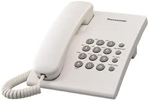 Panasonic KX-TS500EXW Teléfono fijo con cable (Tono configurable, Montable en pared, Compatible con audífonos), Color blanco