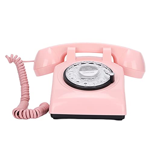 Yunseity Teléfono Giratorio, Teléfono Fijo Retro Vintage para El Hogar, Teléfono De Escritorio Clásico Retro De Estilo Antiguo De Los Años 60, Teléfono con Cable(Rosado)