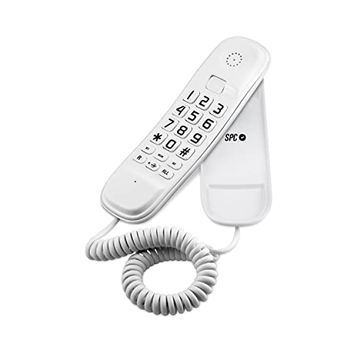 SPC Original Lite – Teléfono Fijo sobremesa o Pared, Compacto y fácil de Usar, 2 memorias directas, 3 Niveles de Volumen, señal Luminosa, función rellamada - Blanco