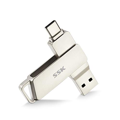 SSK Unidad Flash USB C de 128 GB Conectores duales Memoria USB con hasta 150 MB/s de Velocidad de Transferencia pendrive para teléfonos Android, Macbook/Pro/Air y más