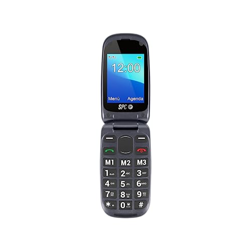 SPC Harmony - Teléfono móvil con Tapa para Personas Mayores con Números y Letras Grandes, Compatible con audífonos, Doble Pantalla, Botón SOS, 3 memorias directas, Base de Carga, Color Negro