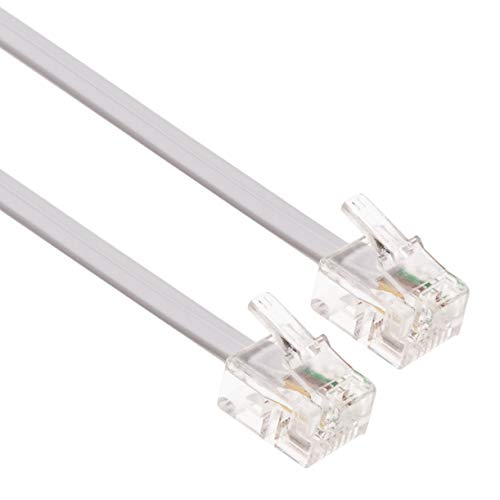 RJ11 Cable ADSL 5m de Extensión Telefónico Conector Telecom de Banda Ancha de Internet de Alta Velocidad de Macho a Macho Enrutador y Módem a RJ11 Enchufe de Teléfono, Microfiltro (Blanco)