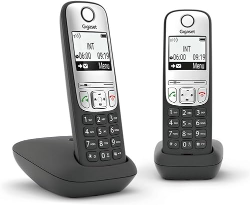Gigaset A690 Duo - Teléfono inalámbrico - Pack 2 Unidades- Gran Pantalla gráfica -Calidad de Audio Superior - función Manos Libres - función No Molestar- Color Negro/Plata