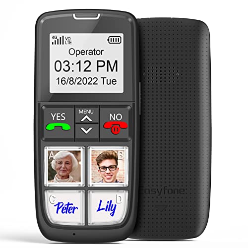 Easyfone Teléfono Móvil para Personas Mayores con Teclas Grandes, 4 Botones de Foto de marcación rápida, Fácil de Usar Celular para Ancianos con Botón SOS y Base cargadora (Negro)