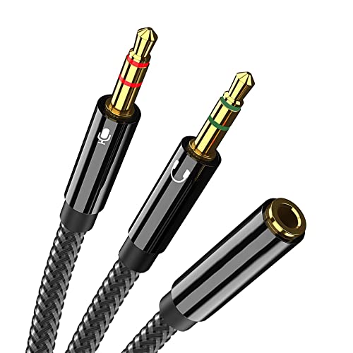 Olakin Adaptador de Cable Jack de 3,5 mm, Longitud 22cm, Cable Adaptador Jack Hembra 3.5mm a Jack Doble Macho para Auricular Micrófono Separadas 1 Hembra a 2 machos
