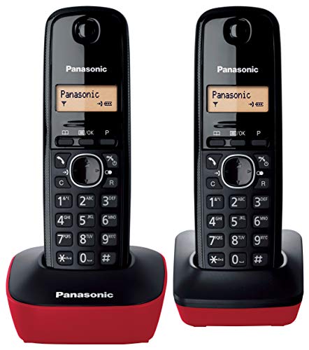 Panasonic Teléfono inalámbrico KX-TG1612SPR, negro/rojo, versión en español