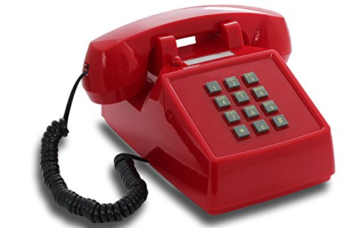 OPIS PushMeFon Cable: Teléfono Fijo Vintage de Teclado/Telefono Casa/Teléfono Antiguo/Telefono Fijo Vintage/Aparatos Telefonicos para Casa de los años 1970 con Campana metálica (Rojo)