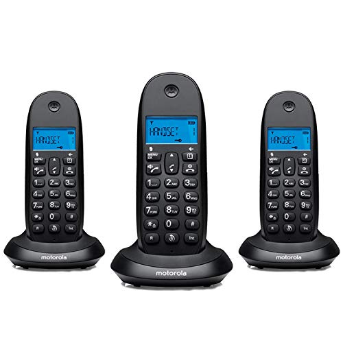 Motorola C1003LB+ Trio Teléfono fijo DECT inalámbrico Trio - Color negro - Pantalla LCD, 50 contactos, modo ECO - 3 unidades