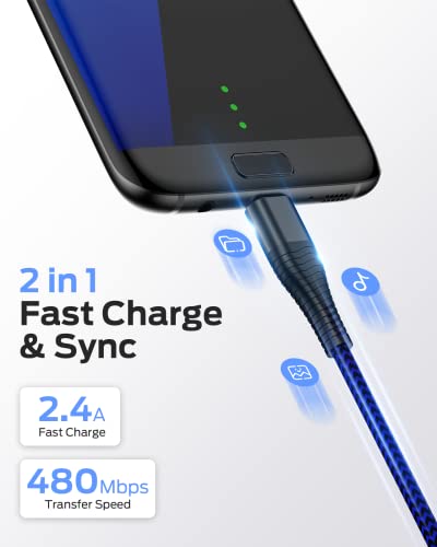 HUNYYN - Cable de carga largo para Android, cable de carga micro USB trenzado de nailon para PS4/PS4 Pro /PS4 Slim Controllers, Samsung Galaxy S6/S7, Kindle Fire, Xbox One y más
