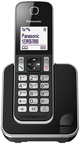 Panasonic 5025232765225 Teléfono fijo inalámbrico(LCD, Identificador de llamadas, Agenda de 120 números, bloqueo de llamada, Modo ECO, Reducción de ruido), Negro