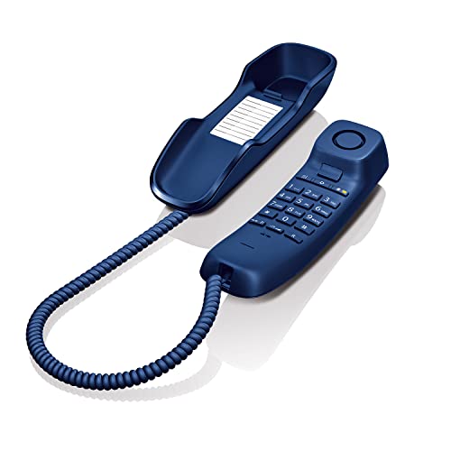 Gigaset DA210 - Teléfono con cable elástico - Espacio para 10 entradas de marcación rápida - Rellamada - Compatible con audífonos - Melodía y volumen del timbre ajustables - Color Azul