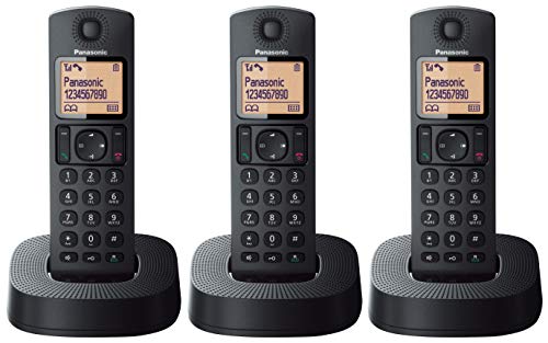 Panasonic KX-TGC313 - Teléfono Fijo Inalámbrico Trio (LCD, Identificador de Llamadas, 16 H Uso Continuo, Localizador, Agenda de 50 números, Bloqueo Llamada, Modo ECO, Reducción Ruido) Negro