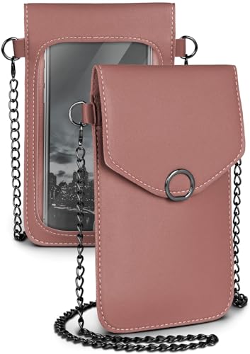 moex Funda para teléfono móvil para todos los modelos de LG - Bolso pequeño para mujer con compartimento para teléfono móvil y ventana separados - Bolso Crossbody color rosa