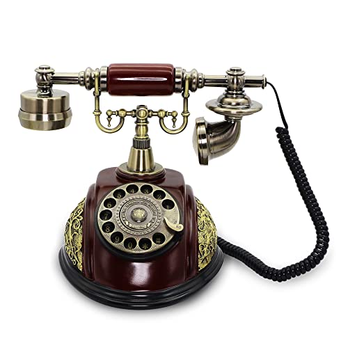 CERRXIAN Teléfono giratorio de línea fija retro, teléfono antiguo rotativo, estilo antiguo europeo, teléfono fijo de estilo antiguo, decoración de teléfono en casa y oficina (color cobre-116AS)