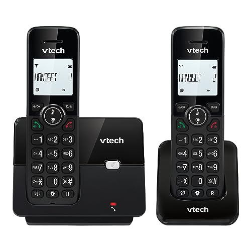 VTech CS2001 Teléfono inalámbrico casa Duo, Teléfono Fijo DECT Fácil de Usar Escucha Extra Fuerte Bloqueo de Llamadas Manos Libres Identificador de Llamadas Pantalla retroiluminada Negro