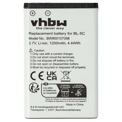 vhbw Batería Recargable Compatible con Jacob Jensen T10 DECT, T80 DECT móvil, Smartphone (1200 mAh, 3,7 V, Li-Ion)
