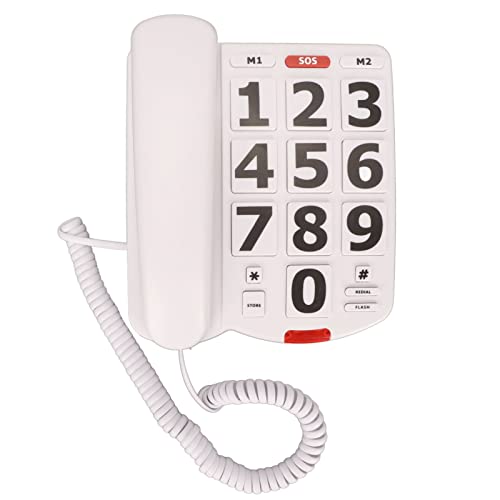 Teléfono de botón grande con cable for personas mayores, teléfono de botón grande for personas mayores con problemas de audición visual, teléfonos fijos amplificados con altavoz y memoria de marcación