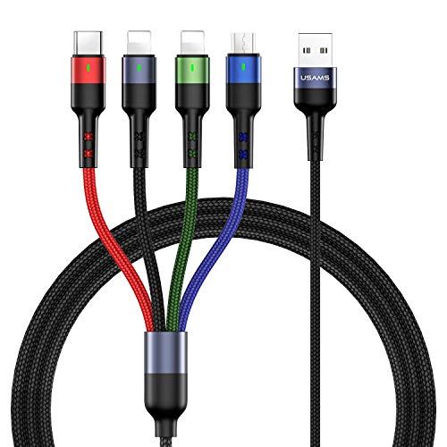 wiredge Cable multiUSB, 4 en 1, universal, cable de carga 3 m, cable de carga corto con micro USB tipo C, nailon, multi cable de carga para Android, Samsung Galaxy S10, S9, S8, Huawei, teléfonos y