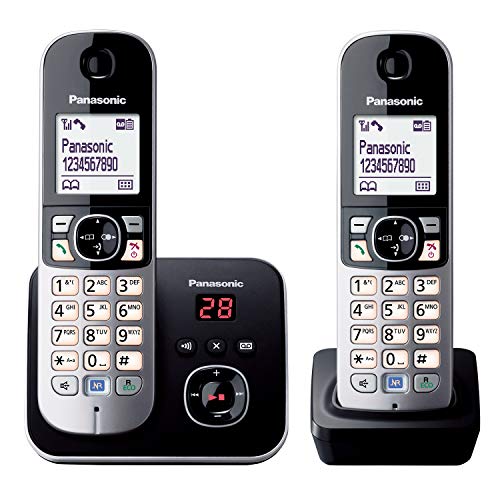 Panasonic KX-TG6822 - Teléfono Fijo Digital (inalámbrico, identificador de Llamadas, Pantalla LCD), Negro y Plateado [Importado de Alemania] [versión importada]