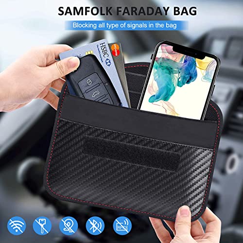 Samfolk Funda Faraday Movil, Bolsa Faraday Movil, Jaula Faraday Portatil Bloqueador Senal RFID/NFC, Bolsa Inhibidora de Seguridad - Fibra de Carbono (XL, Negro)