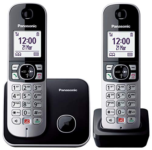 Panasonic KX-TG6852 Teléfono Fijo Inalámbrico Dúo con Manos Libres (Monitor de Bebes, Bloqueador de Llamadas, Modo No Molestar, Baja Radiación, Modo Eco) Plateado