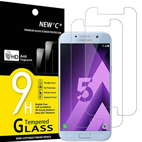 NEW'C 2 Piezas, Protector Pantalla para Samsung Galaxy A5 2017 (SM-A520F), Cristal templado Antiarañazos, Antihuellas, Sin Burbujas, Dureza 9H, 0.33 mm Ultra Transparente, Ultra Resistente