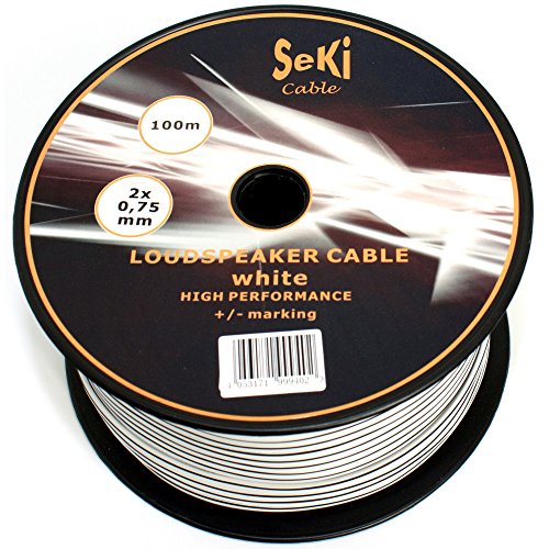 SeKi Cable para altavoz (2 x 0,75 mm2, 100 m), color blanco