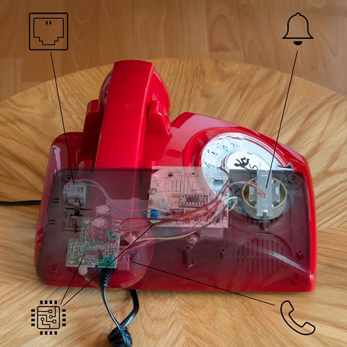 Teléfono Fijo Retro Vintage con Disco rotativo y Timbre metálico Creado por Opis Technology en Alemania - El Opis 60s Cable al Estilo de los Antiguos aparatos de los años Sesenta (Rojo)